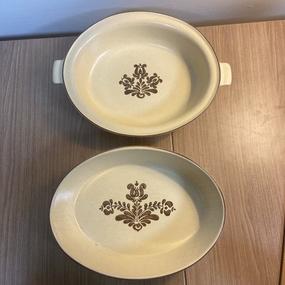 Lot 2 Vintage Pfaltzgraff Village 11 And 241 Brown Oval Vegetable Serving Bowls - Picture 9 of 14